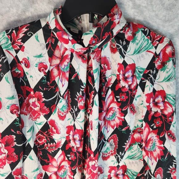 VTG High Mock Neck Secretary Pleated Blouse Back Zip Size M - Picture 2 of 8